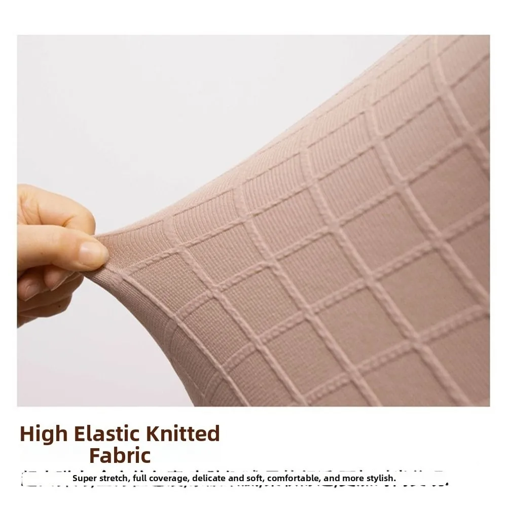 New Solid Color Jacquard Ottoman Cover Elastic Round Footrest Slipcover Soft Footstool Case Living Room