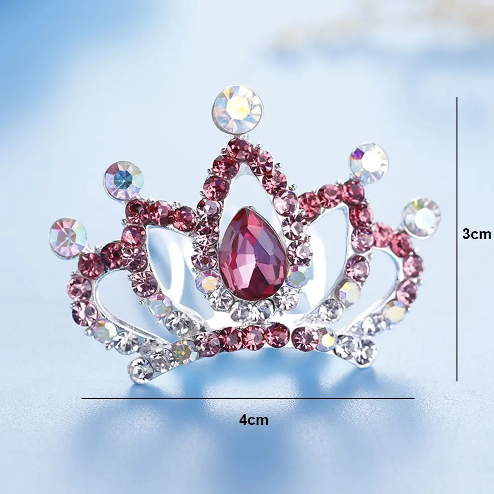 Cute Birthday Party Princess Hairpin Hairclip for Girls Kids Gift Hair Jewelry Flower Tiara Crown Hair Comb Crystal Rhinestone