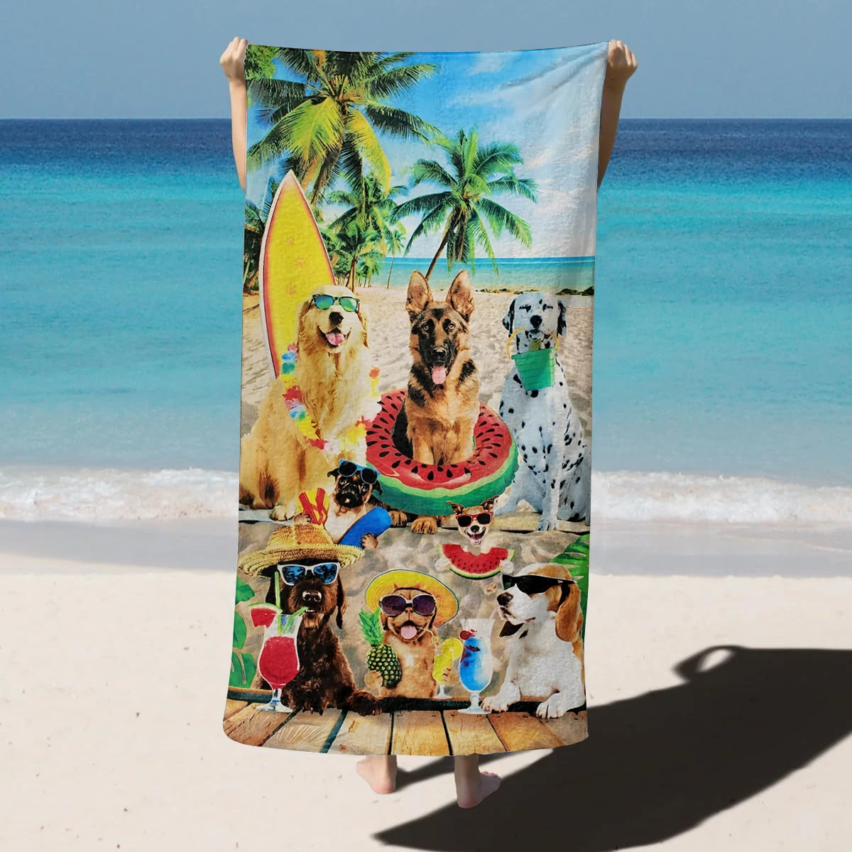 1PC Towel Beachland dogs arts Dog party pattern Perfect gifts Quick-Dry Beach Towel For Yoga Tourism Beach GYM Camping Swimming