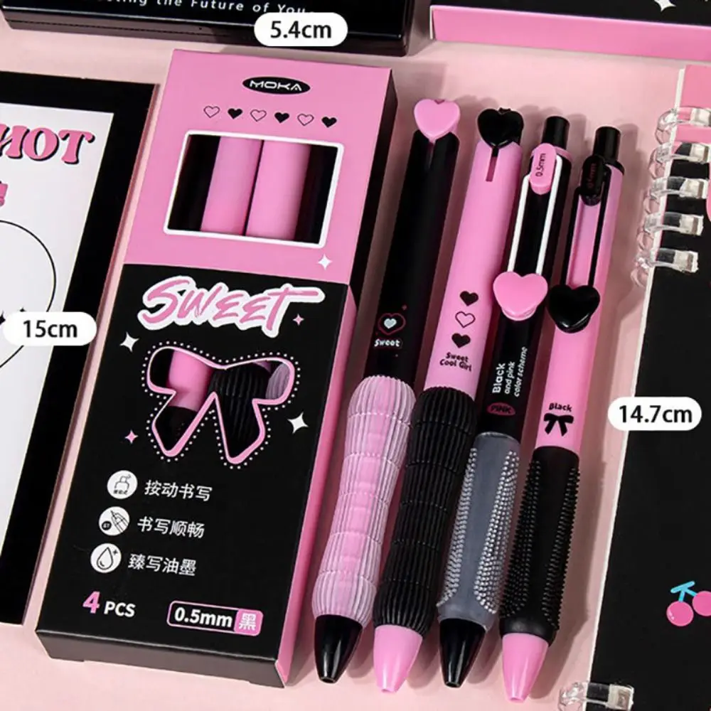 4PCS/Set Cartoon Sweet Love Series Gel Pen Press Using ST Tip Ballpoint Pen 0.5mm Black Ink Quick Drying Writing Tool Gift