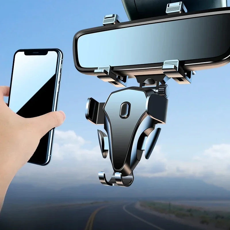 Rearview Mirror Phone Holder for Car Free Rotation Adjustment Phone Mount Stable Gripper Smartphone Navigation Bracket