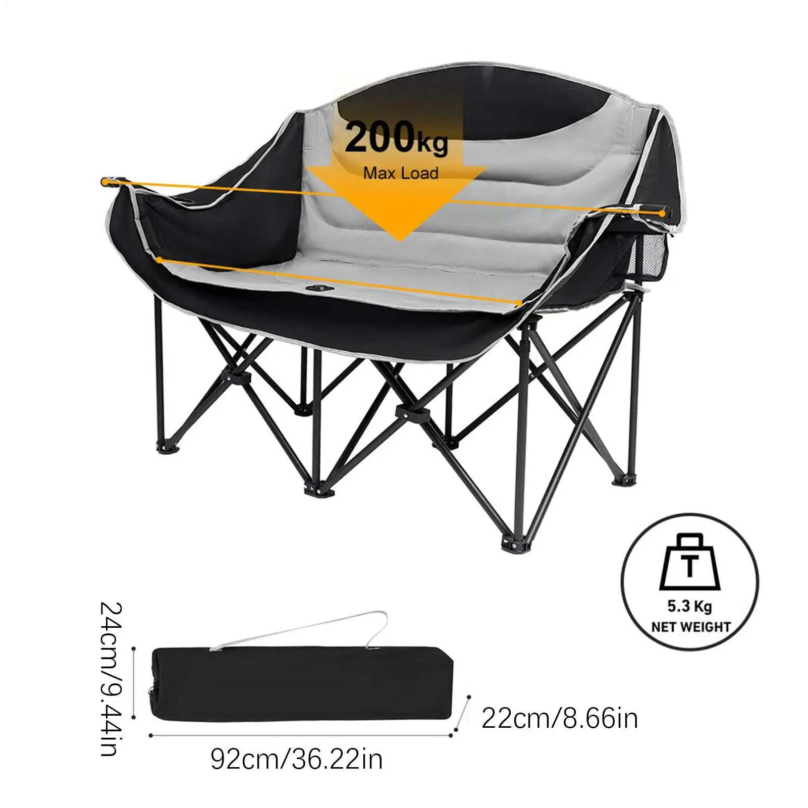 كرسي تخييم لشخصين قابل للطي بمقعد منخفض الحب ومقعد مزدوج للمهرجانات والحفلات الموسيقية وغرف المعيشة والتخييم في الهواء الطلق وأيام الشاطئ #6