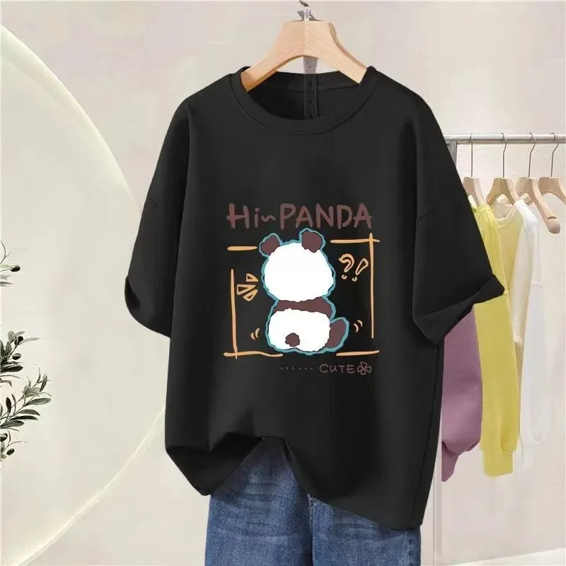 

Cotton loose sports top women's T-shirt high quality bear print kawaii short-sleeved top fashion Y2K women's clothing