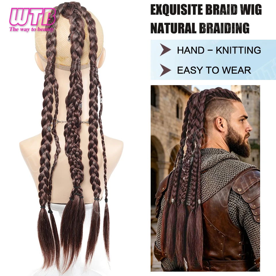 WTB Men's Braided Ponytail Wig Synthetic Wig BB Clip Style Braided Ponytail Wig Suitable for Everyday Wear and Holidays