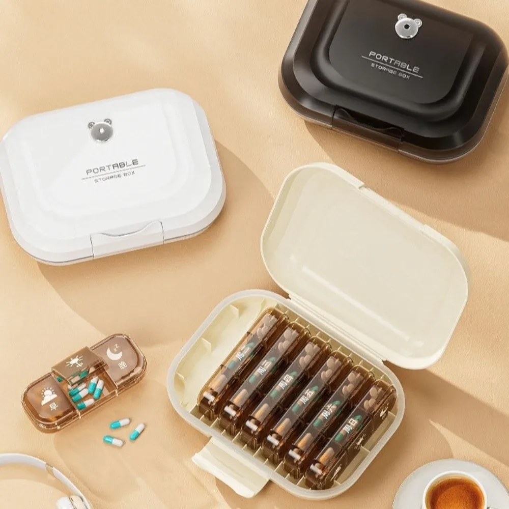 

Portable Sealed Medicine Box 21-Compartment Plastic Medicine Dispenser Waterproof Weekly Pill Organizer Medicine Repackaging