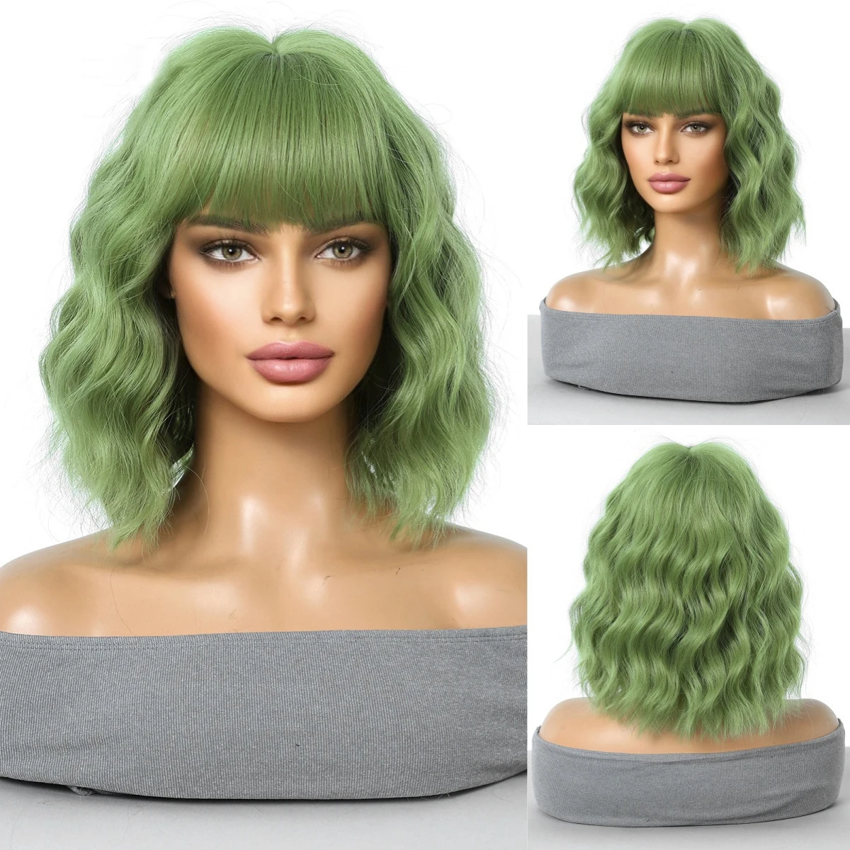 

Qi bangs, bobo short curly hair, corn perm, shoulder length, cosplay simulation wig, women's full head hairstyle