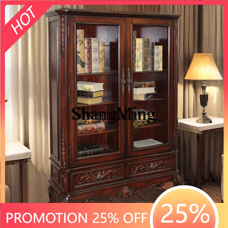 

SM wood double door bookcase display cabinet living room glass door dustproof finished cabinet large capacity