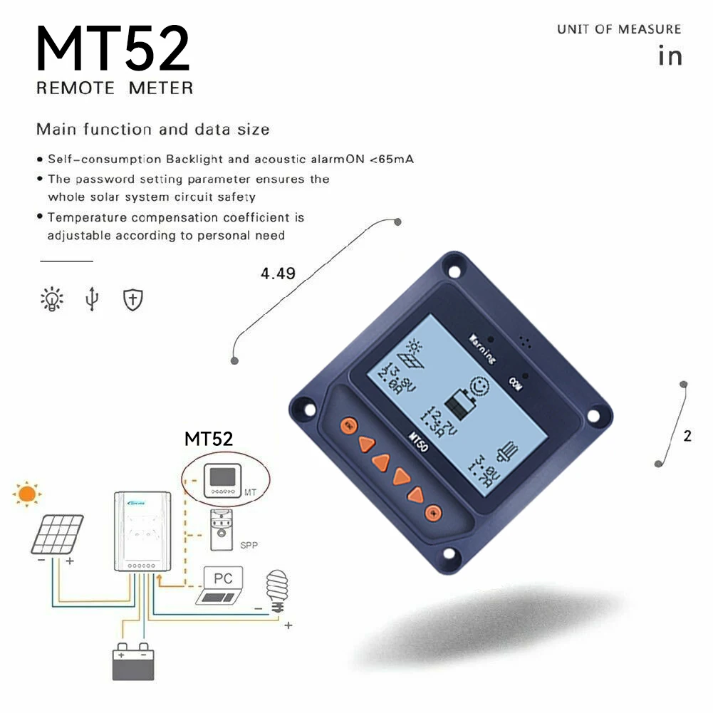 ECGSOLAX MT52 Remote Display for Tracer-AN Tracer-BN TRIRON XTRA Series MPPT Solar Controller and VS-BN PWM EPSOLAR Regulator