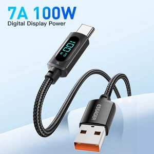 Essager Tipo C Cabo De Carregamento Rápido, Cabo De Fio Carregador, OPPO, Realme, Huawei, Poco, Samsung, Cabo De Exibição, PD 100W, USB C, 7A 10 principais vendas conjunto de chave xiaomi - №6