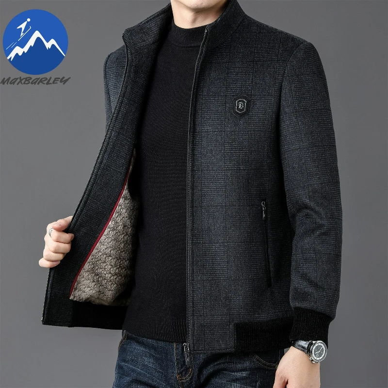 

Maxbarley Winter Wool Coat Men High Quality Fleece-lined Thick Warm Jacket 2025 Middle-aged Handsome Cold-proof Woolen Overcoat