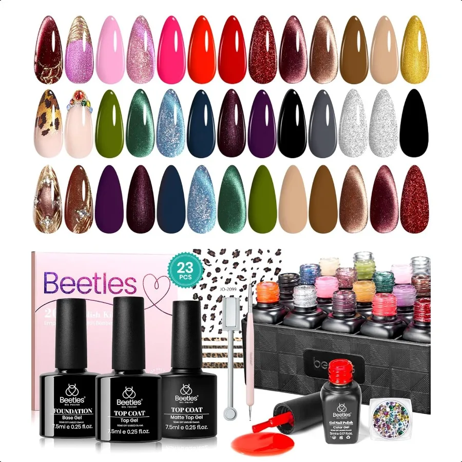 

Beetles Fall Gel Polish Kit Cat Eye Glitter 20 цветов Fall Brown Bury Гель-лак с наклейкой Rhinestone Base Coat Глянцевый матовый