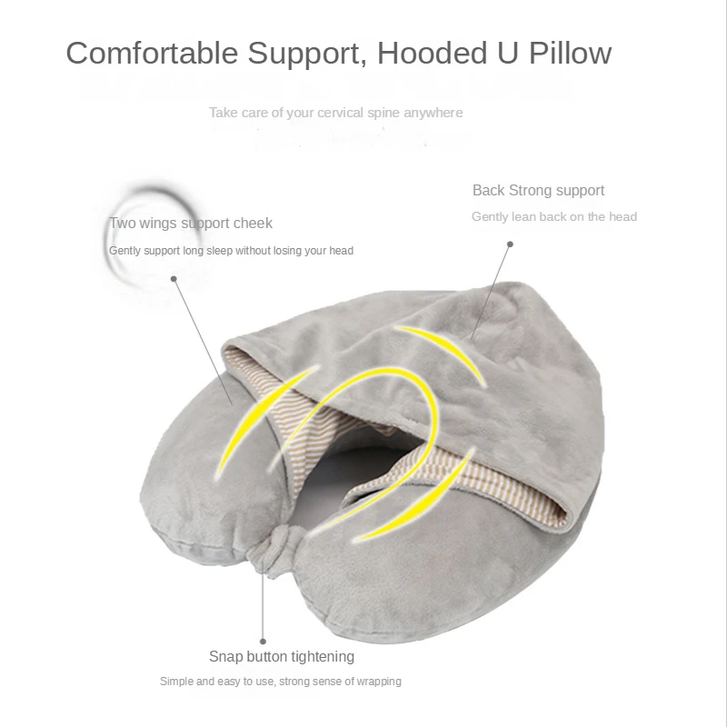 NEW U-Shape Travel PillowAirplane Car Pillows Ring Pillow Folding Press Type Bed Pillows Neck Cushion Memory Foam Hooded Pillow