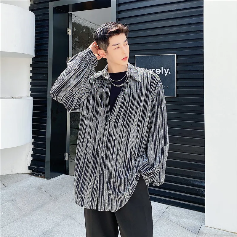 

Летняя винтажная мужская свободная рубашка с длинным рукавом в полоску, в корейском стиле, модная, для деловых встреч
