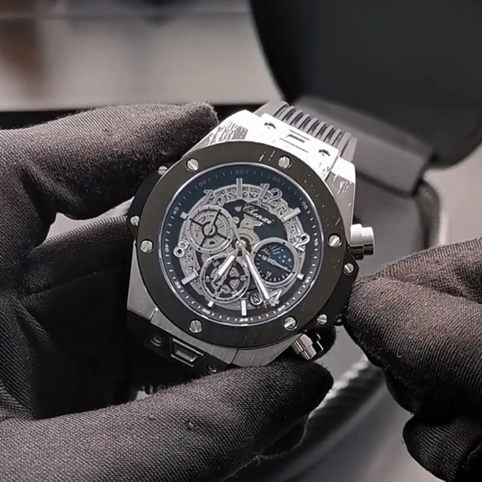 CHENXI ファッションシリコーンスポーツミリタリーウォッチメンズ多機能防水発光クォーツ星空月相腕時計男性用