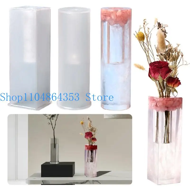

652F Cuboid Cylinder Vase Silicone Mold Pen Holder Epoxy Casting Mould Flower Vase Resin Moulds for DIY Trinket Container