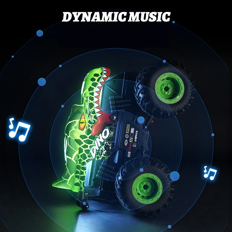 Coche RC de dinosaurio tiburón giratorio de 360 grados, luces musicales para niños 1:20, coche acrobático con Control remoto, coche de juguete para niños