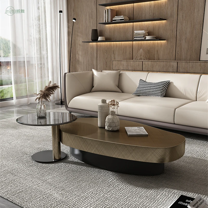 

Luxury, Simple And Modern, Small Apartment Living Room, Unique Shape, Creative Stainless Steel Drawer Coffee Table, High A