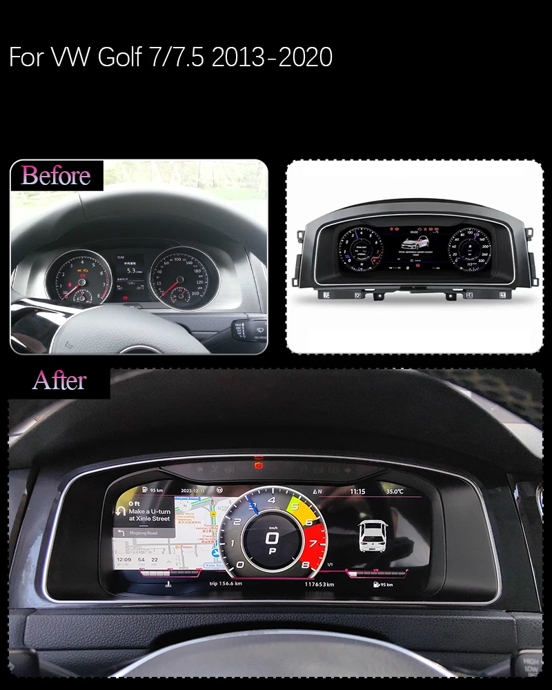 Linux Dashboard Panel For Volkswagen Golf 7 / Golf 7.5 MK7 2013-2020 LCD Monitor Car Instrument Cluster Speedometer Gauges