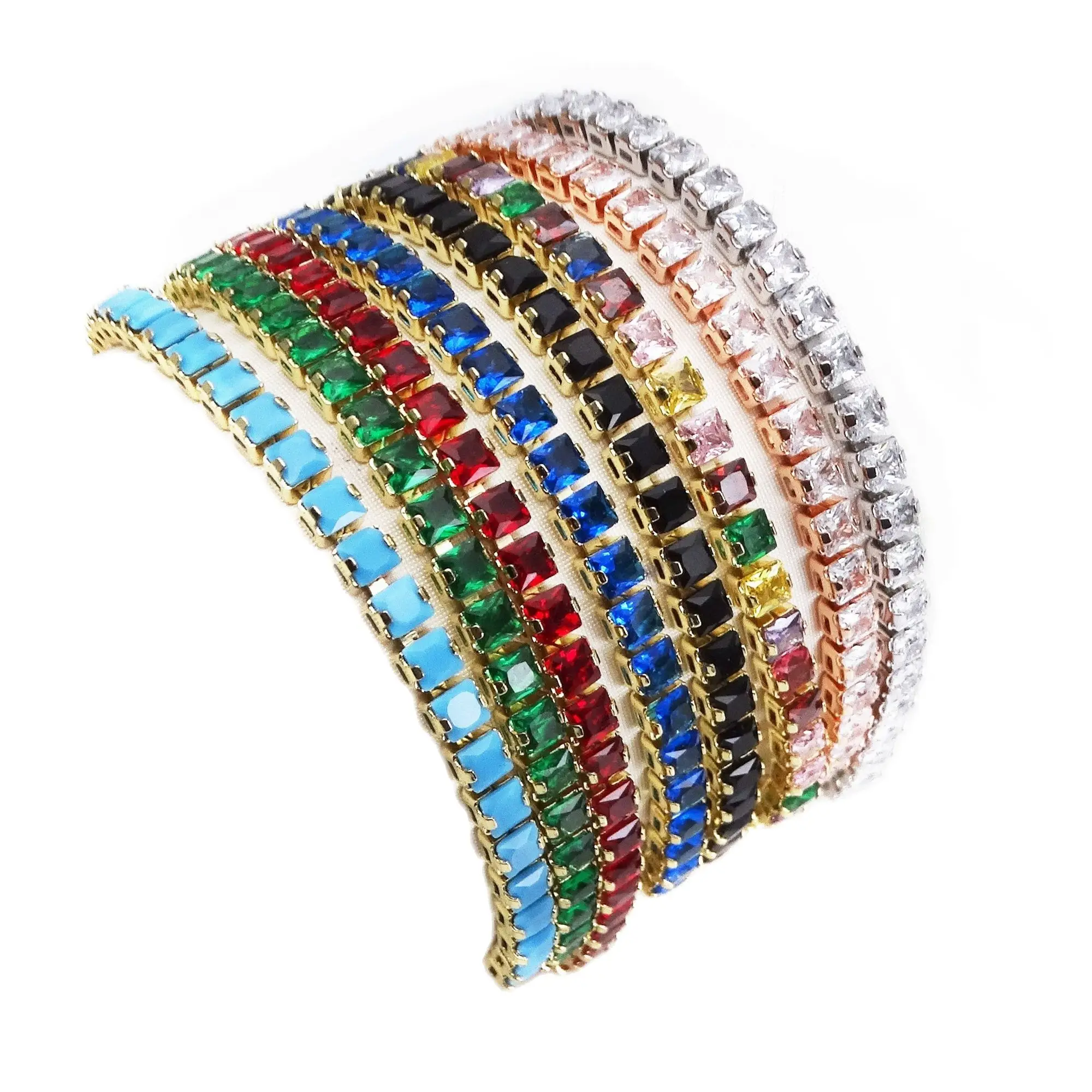 3.5mm zircon Copper Geometric form bracelet Push-pull bracelet Rainbow candy colours bracelet Bangle Sweet style Fashion Jewelry