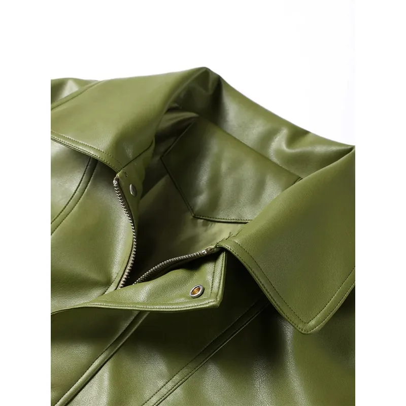 Blousons Bomber en Cuir à Revers Tendance pour Femme – Manteaux à Manches Longues avec Poches Zippées Unies, Coupe Oversize Chic Urbaine