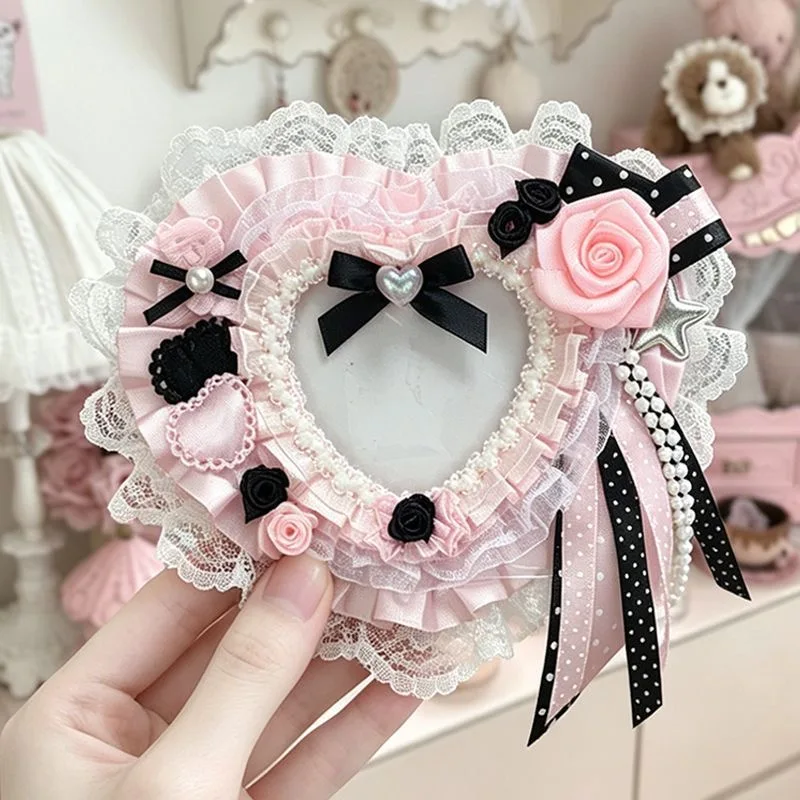 Itabag Decoration Heart Badge Holder Idol Photo Display Lace Bow Rose Card Holder Y2K Ita Bag Accessories Ita Bag Insert