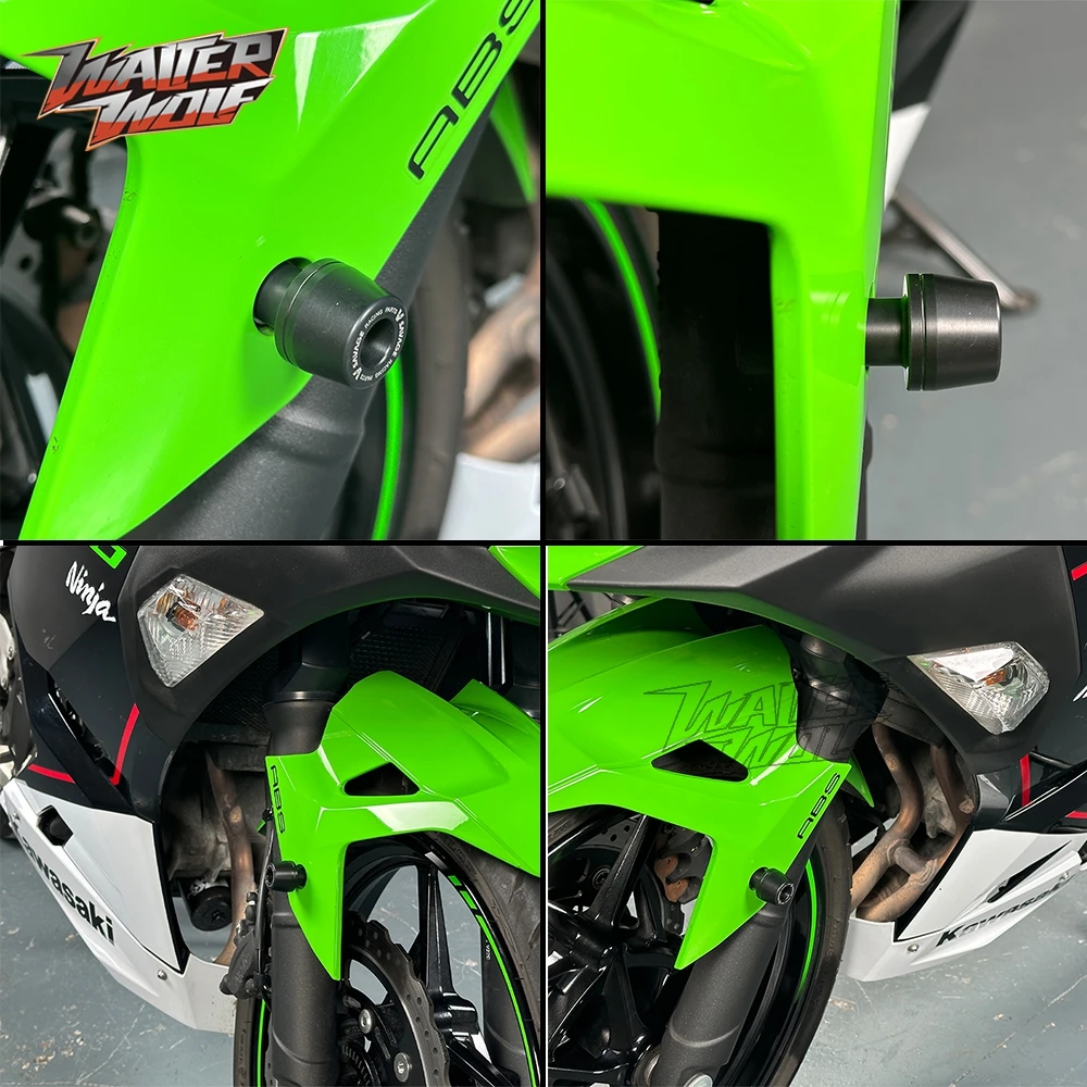 อุปกรณ์เสริมรถจักรยานยนต์ ตัวกันล้ม ตัวป้องกันเฟรม บังโคลน ตัวกันกระแทกโช้คหน้า สำหรับ Kawasaki Ninja 400 ปี 2018-2024