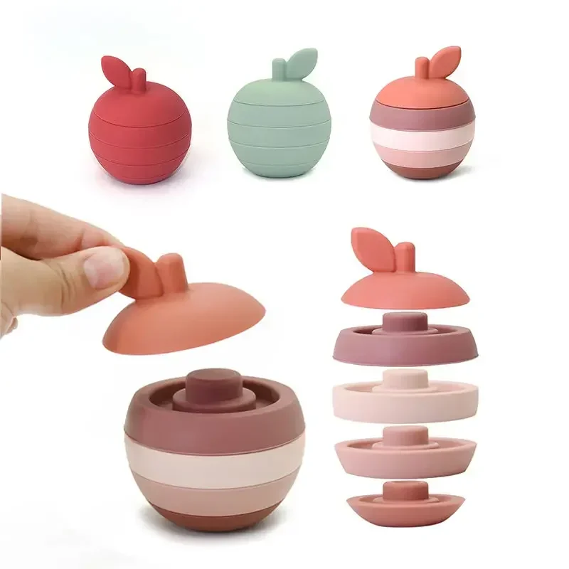 Empilhamento forma de fruta brinquedo educativo de silicone bpa livre bonito silicone maçã forma de pêra design bom para crianças brinquedo de desenvolvimento cerebral