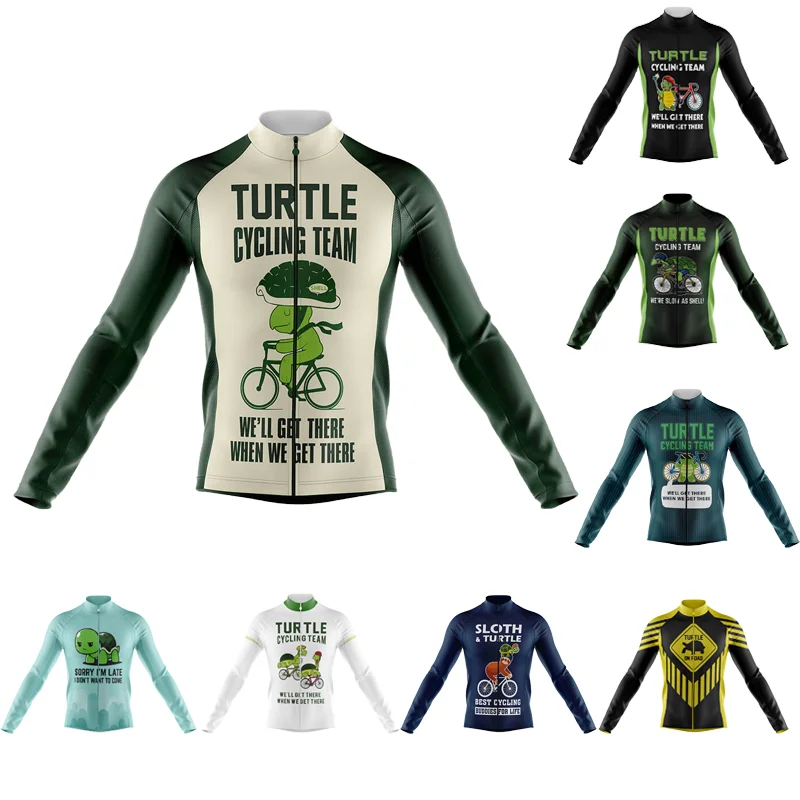 Funny Turtle Long Sleeve Cycling Jersey Bicycle Clothing Breathable Road Bike Racing Jersey Unisex Anti-UV MTB Riding Wear Shirt