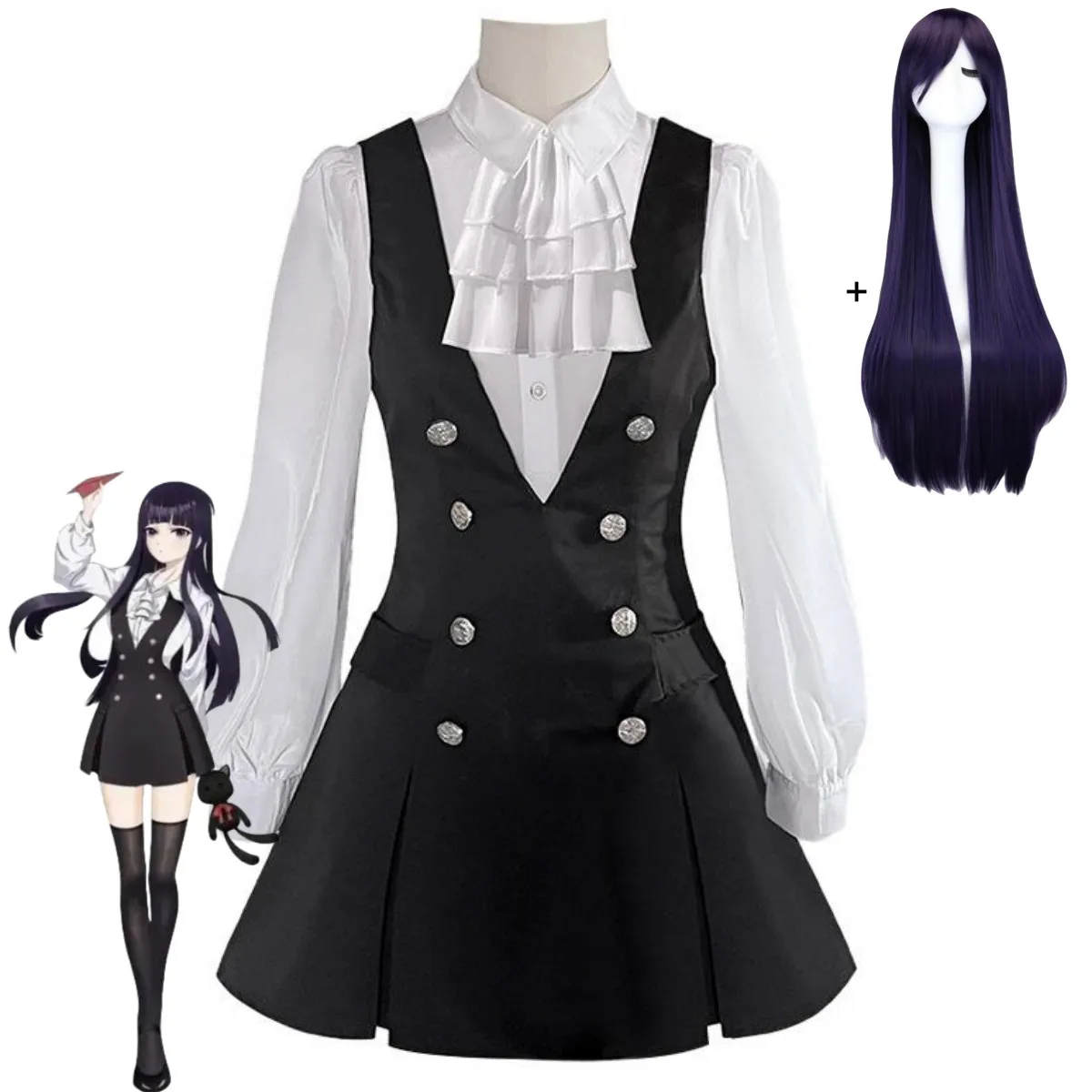 Anime Inu X Boku Secret Service Shirakiin Riricho Cosplay Costume Daily Shirt Black Dress Wig Woman Sexy Carnival Party Suit