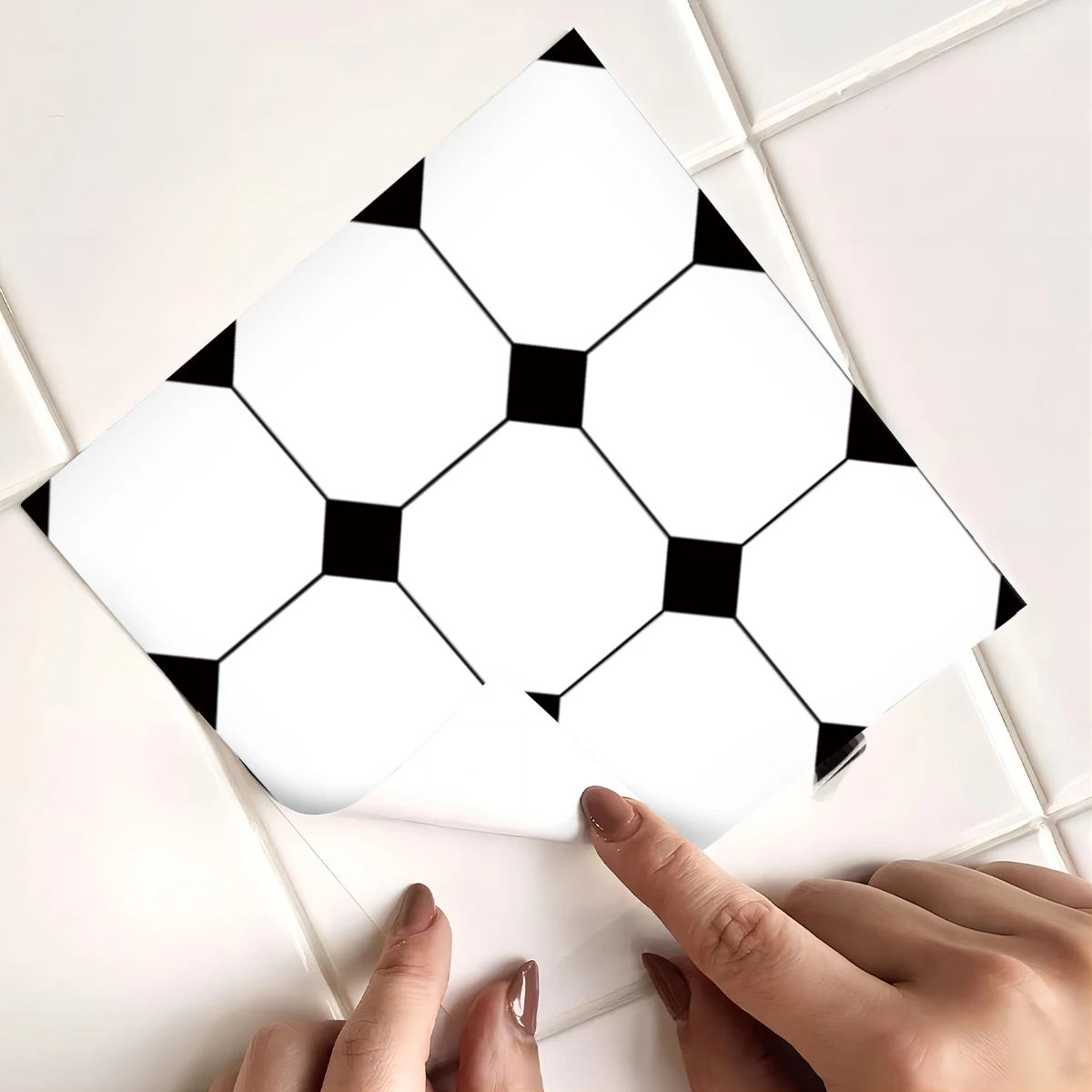 9PCS Scandinavian Style Self-adhesive Waterproof Floor Stickers Home Decoration Black & White Printed Patterns Non-slip Floor Ti
