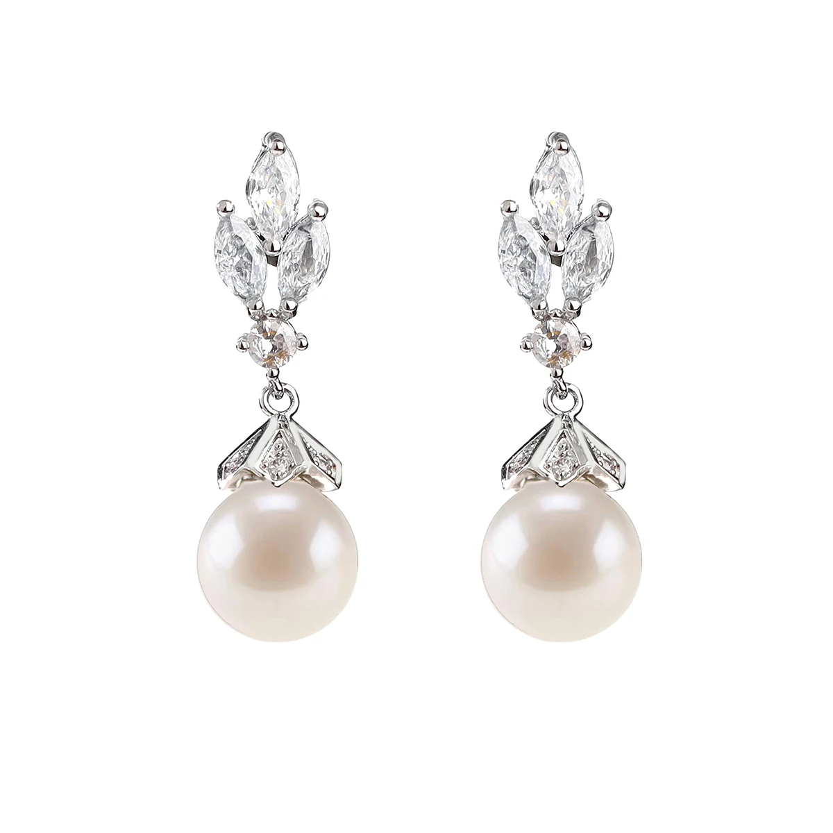 Fashion imitation pearl earrings with cubic zirconia elegant female wedding earrings