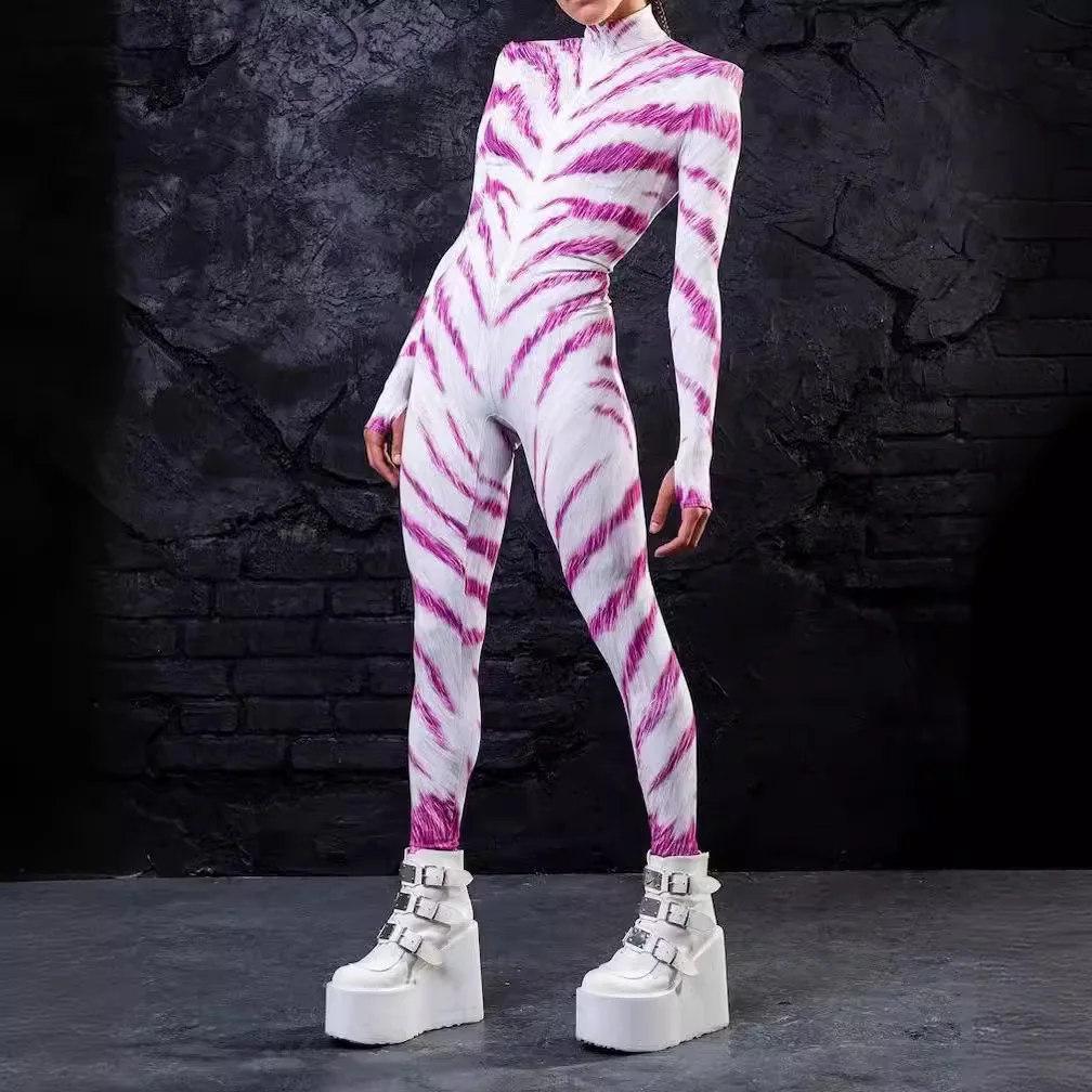 

Unisex Cyber Punk 3D Digital Multicolor Printing Halloween Party Role Play Outfit Women Men Cosplay Costume Carnival Bodysuit