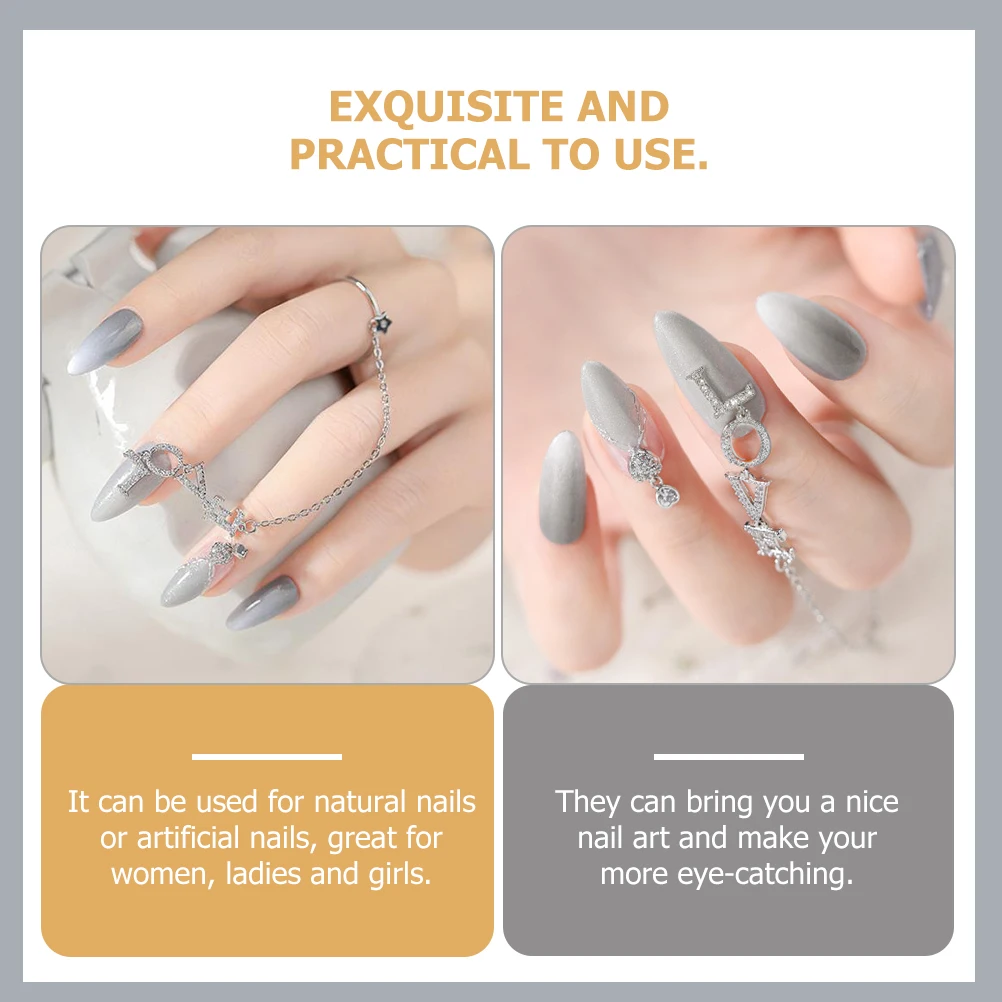 

Nail Art Chain Zircon Charms Manicures Ornament For Natural Artificial Nails Wedding Party Festival Glitter Chain Ring Set