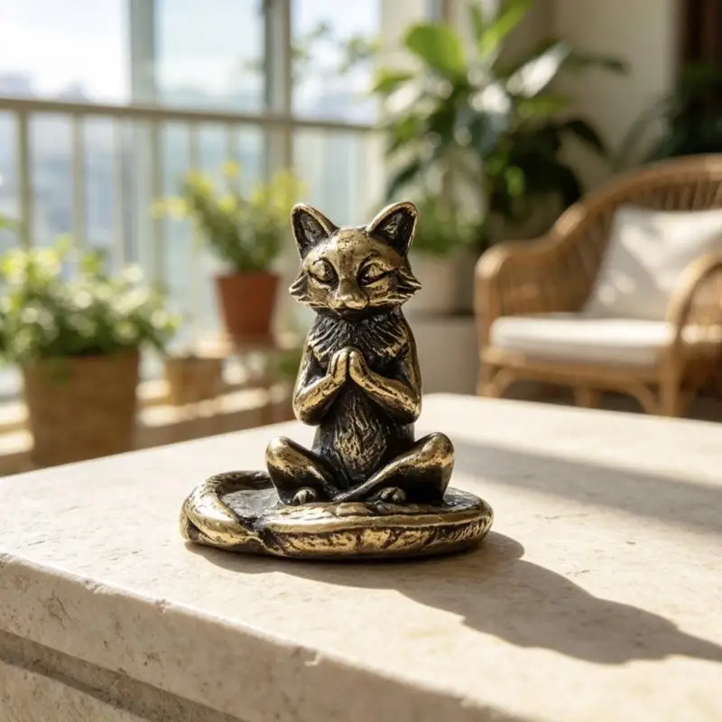 Brass Fox Small Sculpture Pure Copper Animal Figurine Cute Desk Ornament for Home Decor Friend Housewarming Gift