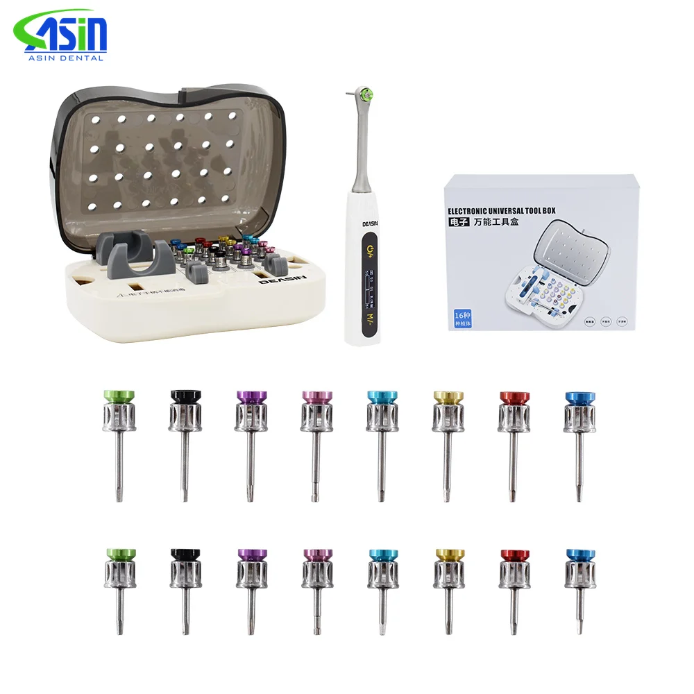 Dental Torque Driver Wrench Ratchet Electric Implant Torque Wrench with 16Pcs Colorful Screwdriver Repair Tools Kit