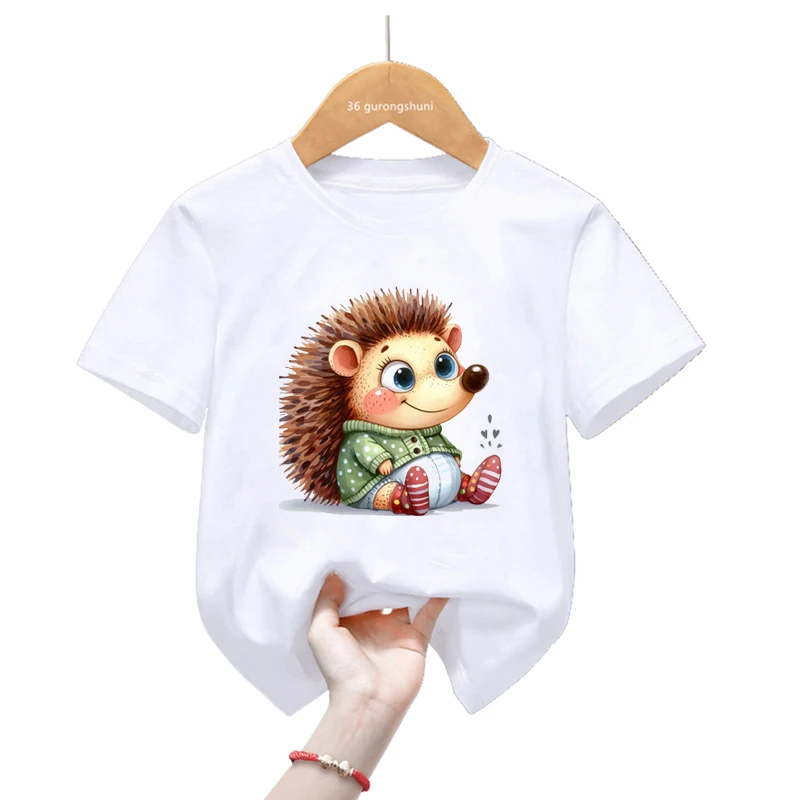 

Funny Hedgehog Love Flowers Print T Shirt For Girls/Boys Harajuku Kawaii Kids Clothes Summer Fashion Tops Tee Shirt