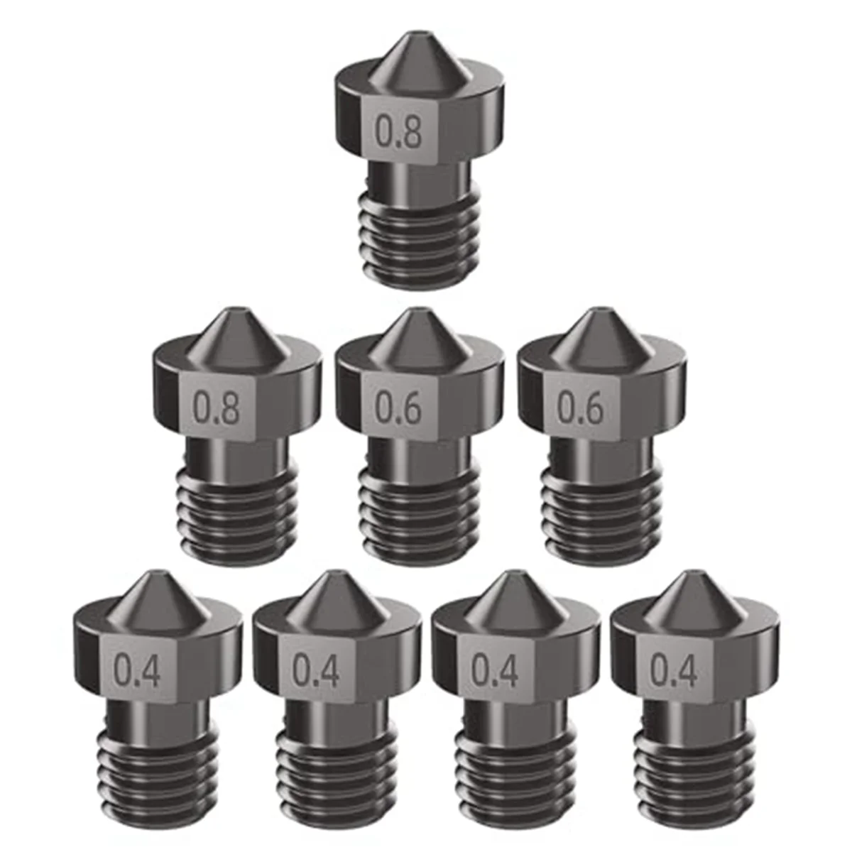 

8Pcs Hardened Steel V6 Nozzle Kit, 3D Printer V6 Hotend Extruder Nozzles 0.4Mm 0.6Mm 0.8Mm for Anycubic I3 Mega