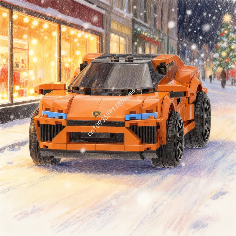 358ピース MOC ランボルギーニ ウルス オレンジルーフ改造 シティチャンピオンズモデル おもちゃ 組み立てブロック クリスマスギフト 建築アイデア