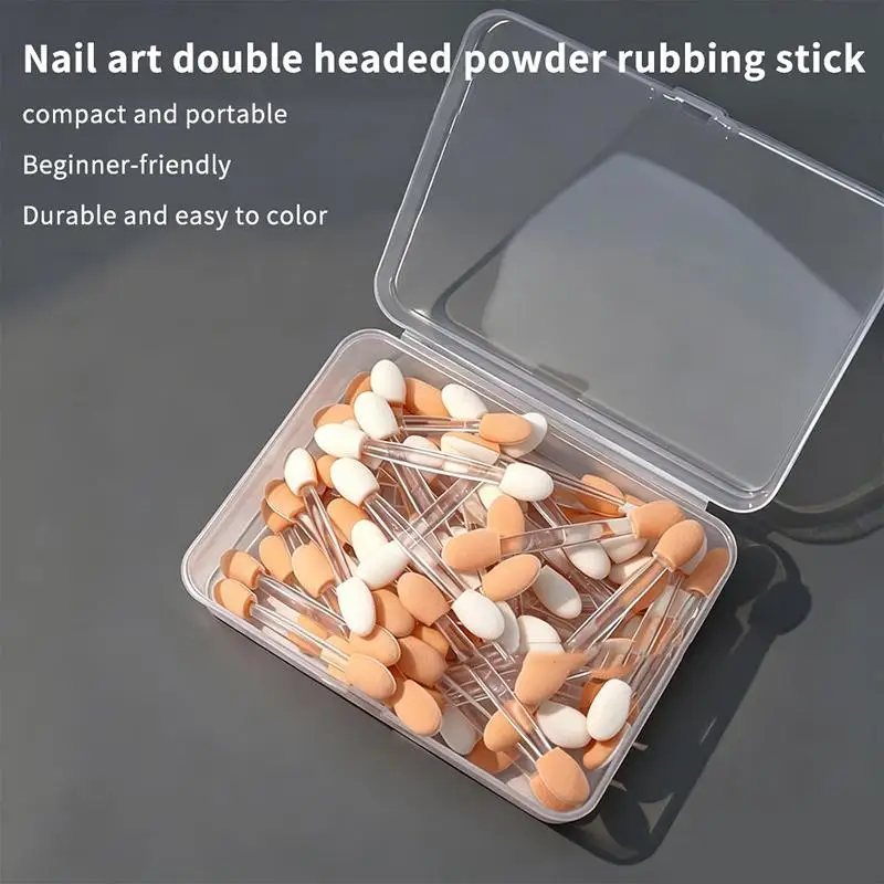 50 Stück DIY Nageldekoration, Nagelkunst, doppelköpfiger Schwammstab, leichter Maniküre-Pigmentapplikator für Salon und Zuhause – Detail 3