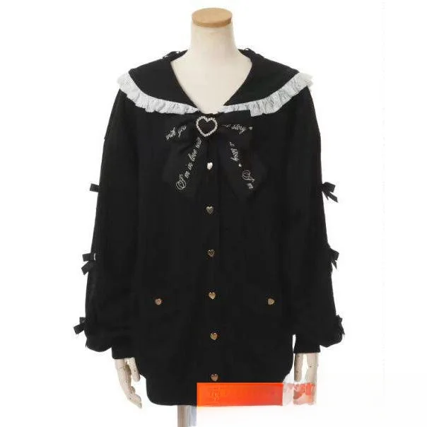 

Japanese Sle Sweatirt Heart aped Rhinestone Bow Tie Sailor Collar Nine Bow Knots 7003 Sweatirt Jaet Women's Faion