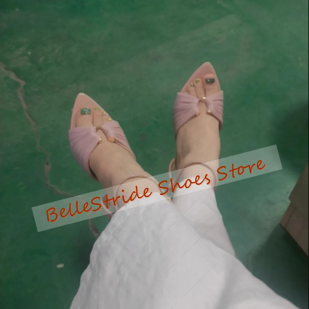 الأرجواني أشار تو مشبك حزام مطوي الصنادل المفتوحة تو أحذية النساء رقيقة عالية الكعب مأدبة الحفلات يؤرخ 2025 Zapatos Para Muje