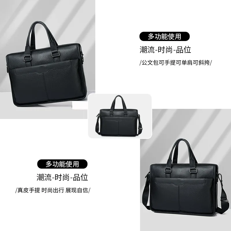 2025 New Handbag Top Layer Cowhide 15inch Laptop Messenger Luxury Man Bag Leather Business Large Capacity Men's Briefcase