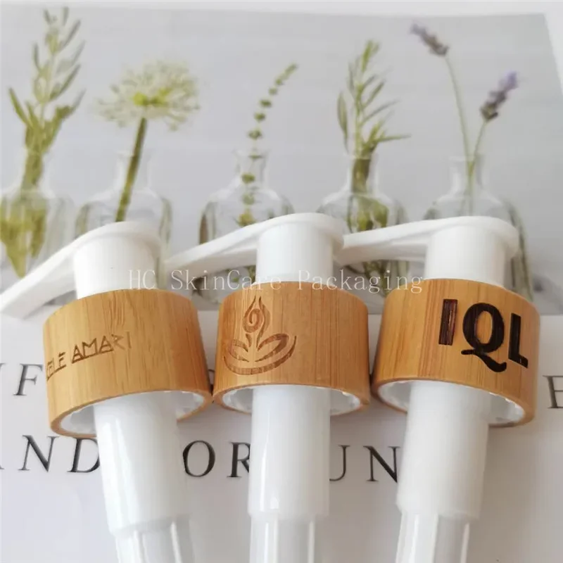 

environmental bamboo white press pump head cap lid for shower gel/body wash/lotion/emulsion refillable bottle engraving logo