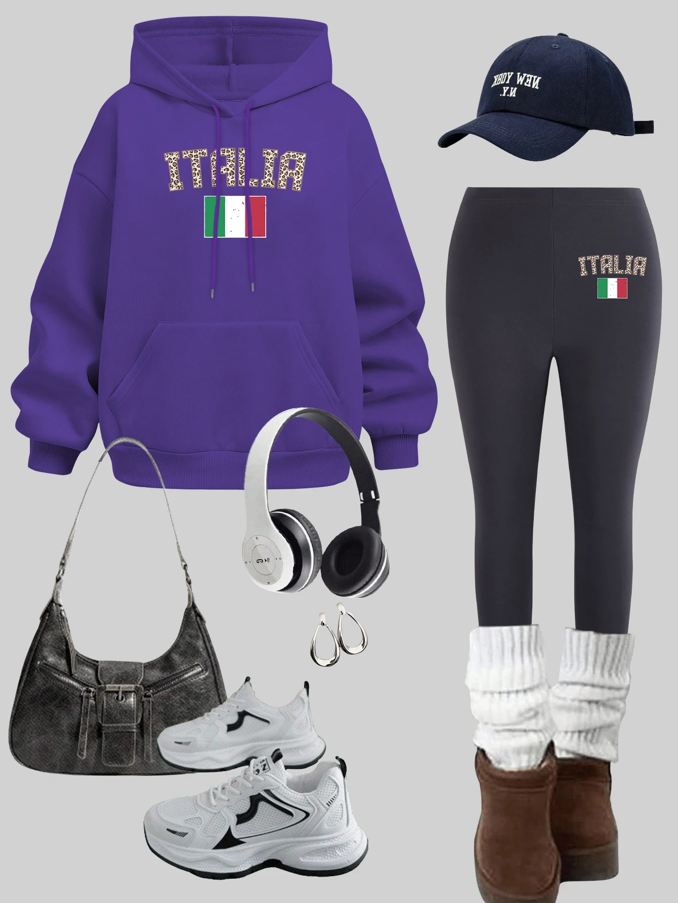 

Italia Art Letter Design Женские толстовки с капюшоном Утепленные леггинсы в стиле хип-хоп Осенний флисовый пуловер Теплые универсальные женские брюки