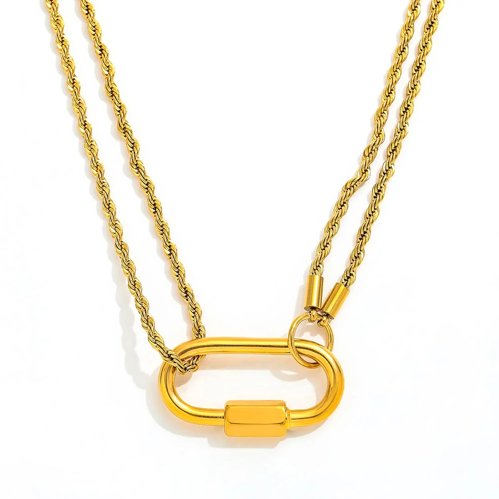 

Joolim Jewelry High End Pvd Wholesale No Fade Double-layer Twisted Chain Hiking Clasp Pendant Stainless Steel Necklace For Women