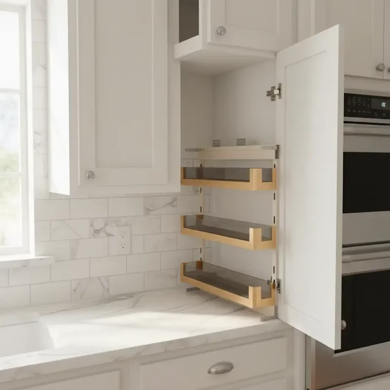 Gold 3 Layer Side Mount Kitchen Cabinet Basket Soft Close Multi Functional Storage Rack Eco Friendly Organizer for Hotel Home