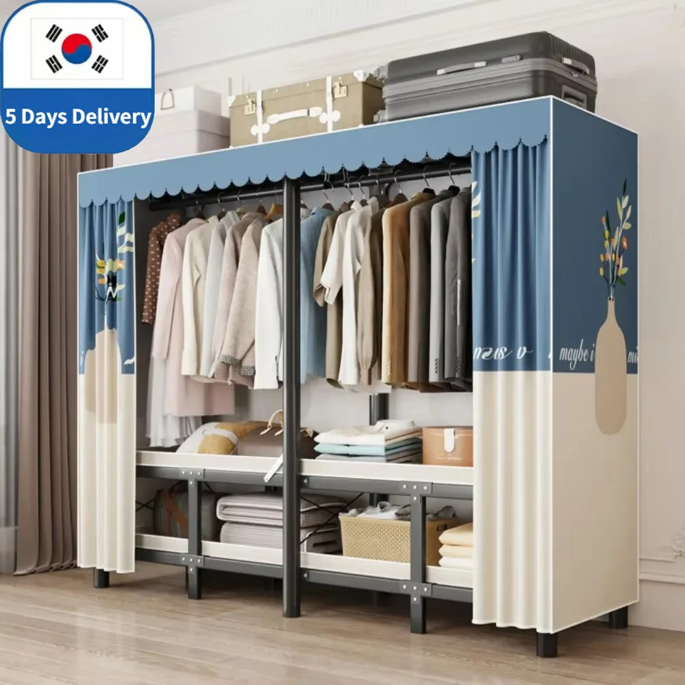 Foldable Installation-Free Wardrobe Heavy Duty Portable Closet With Cover Clothes Racks Simple Garment Rack For Hanging Clothes﻿