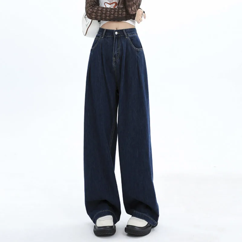 

Wide Leg Jeans for Women Fashion Vintage Solid Full Length Elegant Streetwear High Waist Korean Style Female Pants
