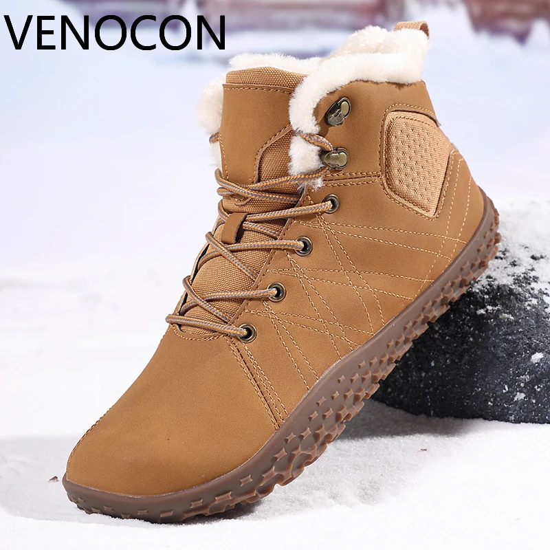 VENOCON Barefoot Minimalist Men's Wide Toe Box Feet Synthetic Leather Upper Winter Snow Boots Shoes Footwear For Man Woman