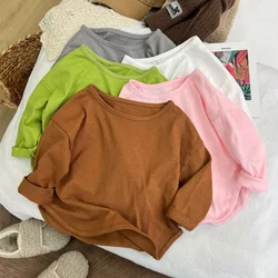 Autumn Boy Girl Baby O-neck Solid Bottoming Shirt Children Simple Casual Long Sleeves T-shirt Kid Cotton Tops Infant Unique Tees